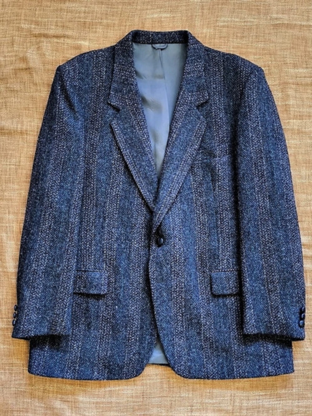Harris Tweed Wool Sport Coat Striped Herringbone Slate Blue Grey Rust Size 46R - Picture 2 of 16
